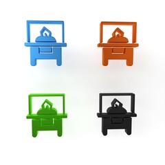 Colorful Glass showcase for exhibit icon isolated on white background. Minimalism concept. 3D render illustration