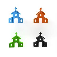 Colorful Church building icon isolated on white background. Christian Church. Religion of church. Minimalism concept. 3D render illustration