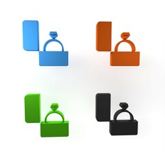 Colorful Diamond engagement ring icon isolated on white background. Minimalism concept. 3D render illustration