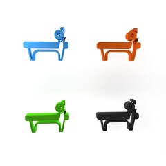 Colorful Bench with barbel icon isolated on white background. Gym equipment. Bodybuilding, powerlifting, fitness concept. Minimalism concept. 3D render illustration