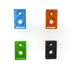 Colorful Stereo speaker icon isolated on white background. Sound system speakers. Music icon. Musical column speaker bass equipment. Minimalism concept. 3D render illustration