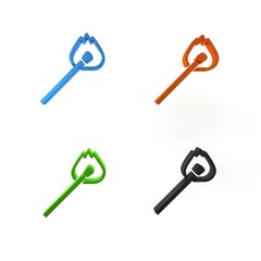 Colorful Burning match with fire icon isolated on white background. Match with fire. Matches sign. Minimalism concept. 3D render illustration