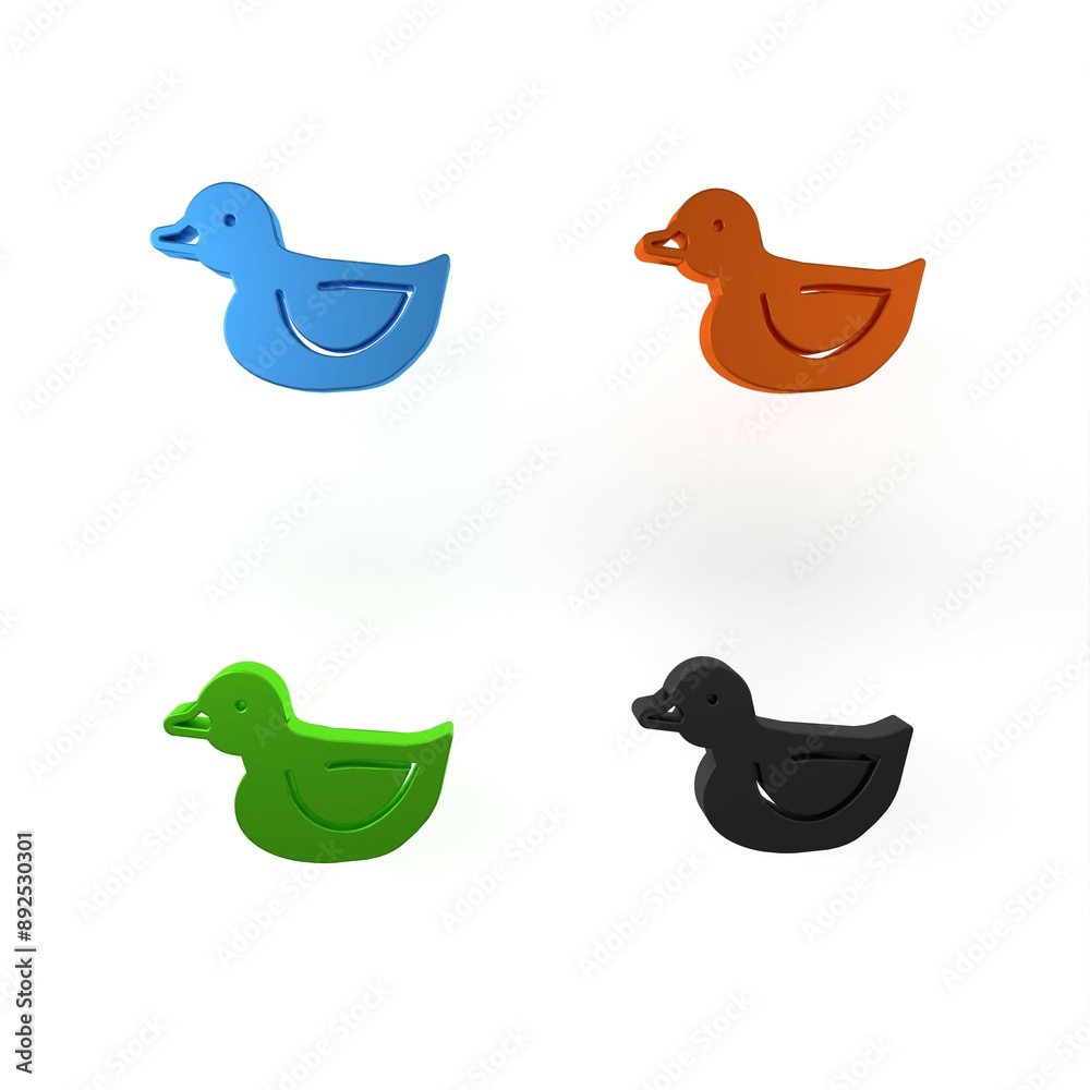 Wall mural Colorful Rubber duck icon isolated on white background. Minimalism concept. 3D render illustration