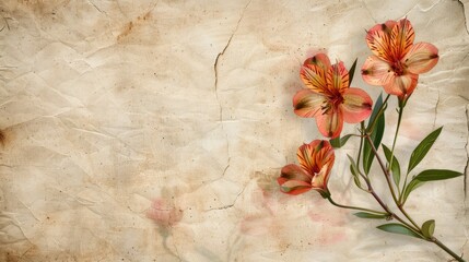 Vintage paper with alstroemeria