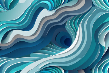 Paper art cartoon abstract waves. Paper carve background. Modern origami design template. stock illustration