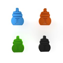 Colorful Baby bottle icon isolated on white background. Feeding bottle icon. Milk bottle sign. Minimalism concept. 3D render illustration