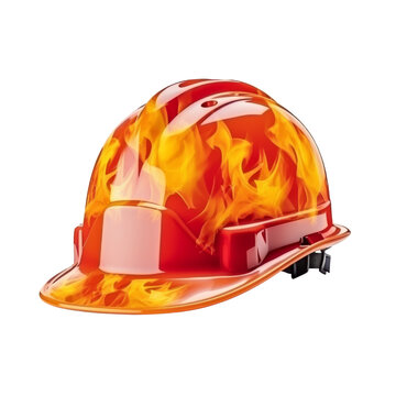 Isolated Fire Helmet with Flame Design in Bright Red and Orange.