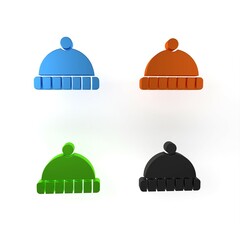 Fototapeta premium Colorful Winter hat icon isolated on white background. Minimalism concept. 3D render illustration