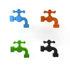 Colorful Water tap icon isolated on white background. Minimalism concept. 3D render illustration