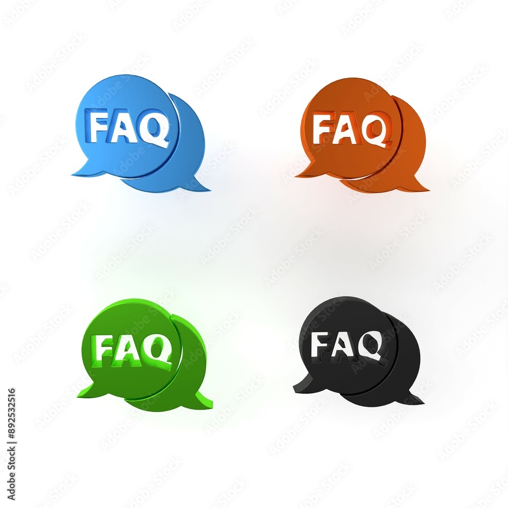 Poster colorful speech bubble with text faq information icon isolated on white background. circle button wi