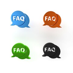 Colorful Speech bubble with text FAQ information icon isolated on white background. Circle button with text FAQ. Minimalism concept. 3D render illustration