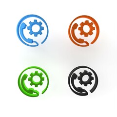 Colorful Telephone 24 hours support icon isolated on white background. All-day customer support call-center. Full time call services. Minimalism concept. 3D render illustration