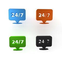 Colorful Clock 24 hours icon isolated on white background. All day cyclic icon. 24 hours service symbol. Minimalism concept. 3D render illustration
