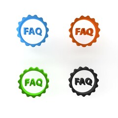 Colorful Label with text FAQ information icon isolated on white background. Circle button with text FAQ. Minimalism concept. 3D render illustration