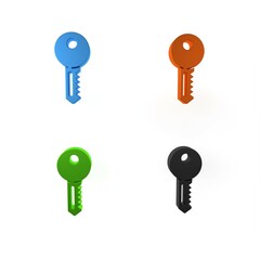 Colorful House key icon isolated on white background. Minimalism concept. 3D render illustration