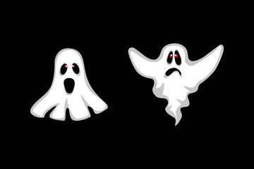 Halloween. Vector drawing with ghosts on a black background.