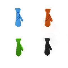 Colorful Tie icon isolated on white background. Necktie and neckcloth symbol. Minimalism concept. 3D render illustration