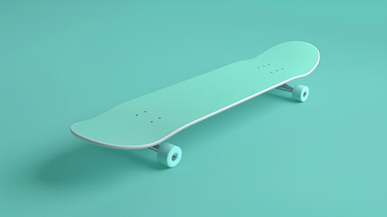 Minimalist 3D Render of Skateboard with Clean Design on Pastel Teal Background. Generative AI