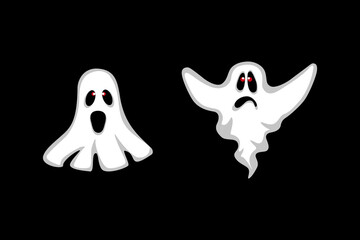 Obraz premium Halloween. Vector drawing with ghosts on a black background.