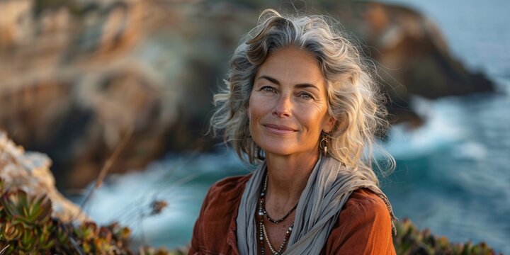 Portrait of a middle-aged woman by the seaside - Powered by Adobe