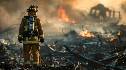 A firefighter standing tall amidst the wreckage