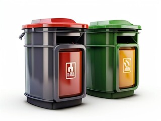 Image of waste sorting tanks on white background. AI generated.