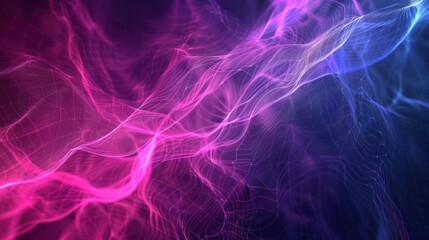 Network of magenta and cyan lines, forming an abstract and colorful mesh on a dark canvas, spacious for text