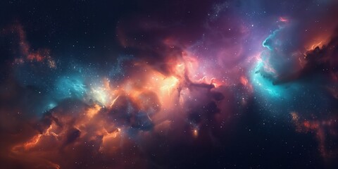 Naklejka premium Colorful space galaxy cloud nebula. Stary night cosmos. Universe science astronomy. Supernova background wallpaper created by ai