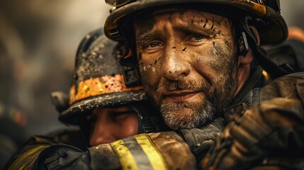 A firefighter comforting a colleague