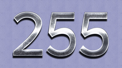 3D Chrome number design of 255 on purple wall.