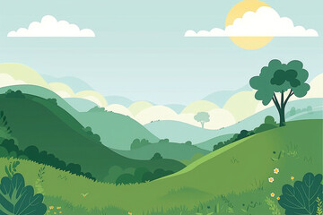 Obraz premium simple paiting illustration landscape with mountains and blue sky