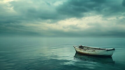 Naklejka premium a boat alone in the sea