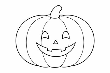 Obraz premium Vector illustration of a pumpkin for coloring, concept for Halloween. A simple black and white outline drawing for use in coloring books, children's materials and themed designs