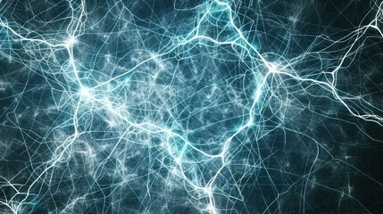 Radiant web of bright blue and white lines forming an electric network on a dark grey canvas, ideal for textual content