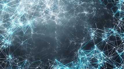 Radiant web of bright blue and white lines forming an electric network on a dark grey canvas, ideal for textual content