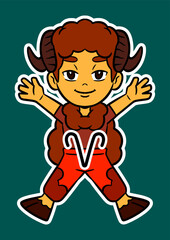Kid Wearing Horoscope Costume Sticker Vector Illustration