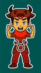 Kid Wearing Horoscope Costume Sticker Vector Illustration