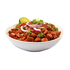 Fototapeta premium Isolated Dish of Menudo with Onions and Lime Slice on Top.