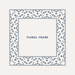 Retro square frame with traditional floral ornament. Filigree geometric design elements and ornamental page decoration