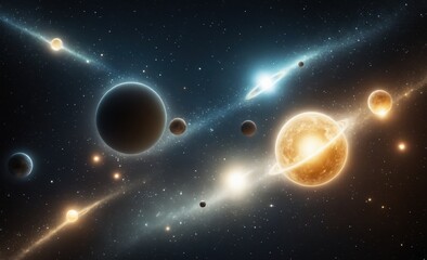 Celestial Symphony of Planets and Stars in Space