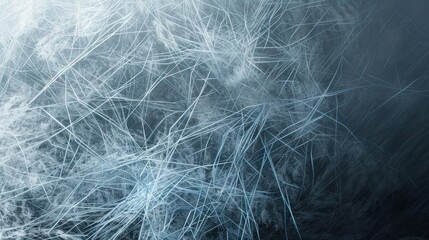 Obraz premium Silver and pale blue lines forming a frost-like network against a dark grey backdrop, spacious for text