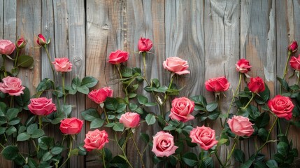 Roses displayed against a wooden backdrop