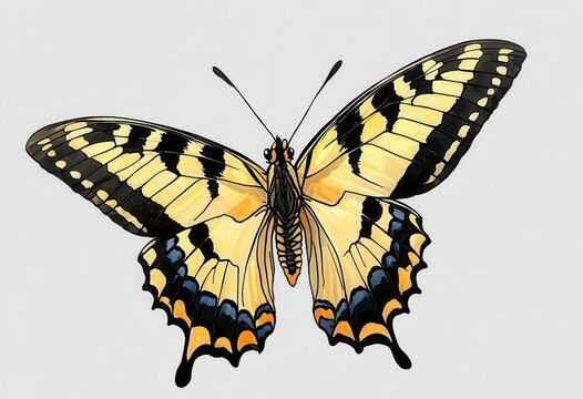 Vibrant Yellow and Black Butterfly with Orange Antennae