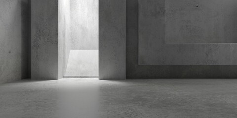 Abstract empty, modern concrete room with light shaft and pillars in the back and rough floor - industrial interior background template
