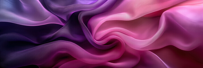 Fototapeta premium Flowing, silky fabric in shades of pink and purple, creating a soft, undulating wave pattern. The rich, luxurious texture and gradient colors evoke a sense of elegance and fluidity.