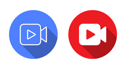 Video camera with play button icon with long shadow