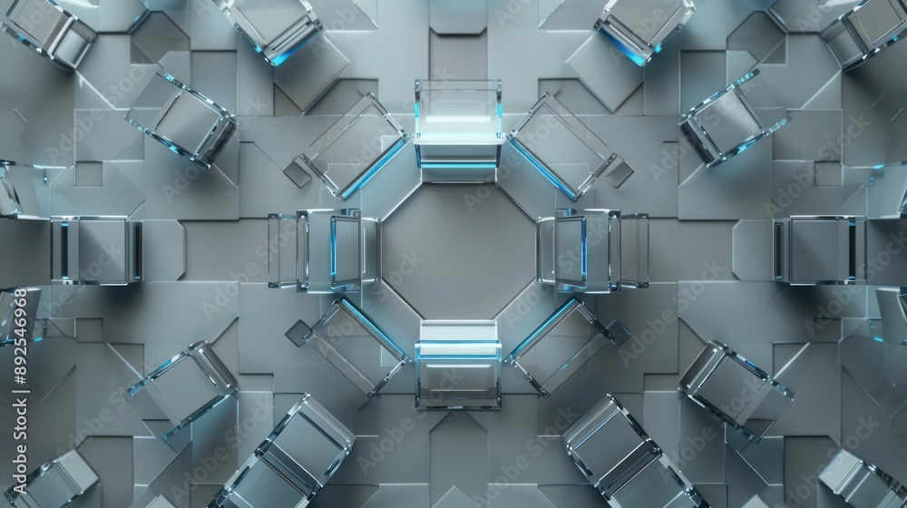 Wall mural subdued gray and blue plexus pattern with central text area, perfect for sophisticated themes