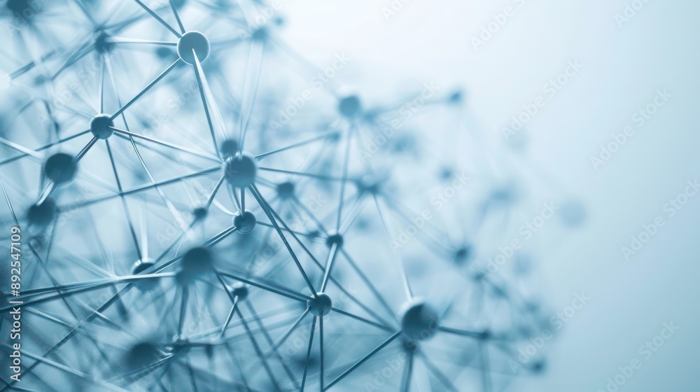 Wall mural subdued plexus network in shades of blue and grey, text space strategically placed at the top left