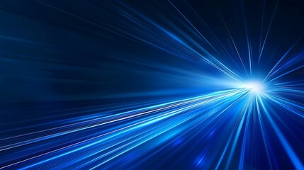 Abstract, science futuristic energy technology concept of light rays stripes lines with blue light speed and motion blur over dark blue background