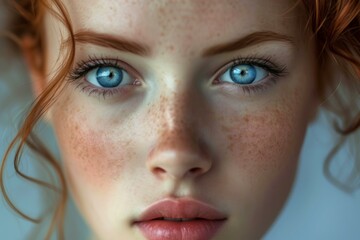 Fototapeta premium Serene Woman space face. Model beauty. Generate Ai